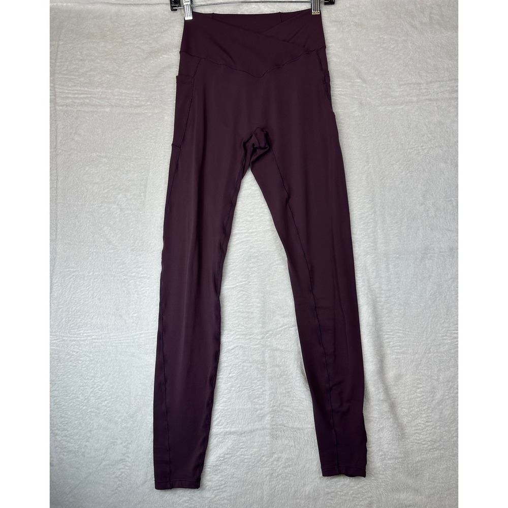 Halara Leggings Womens Medium Purple Crossover Waist Side Pockets Full Length